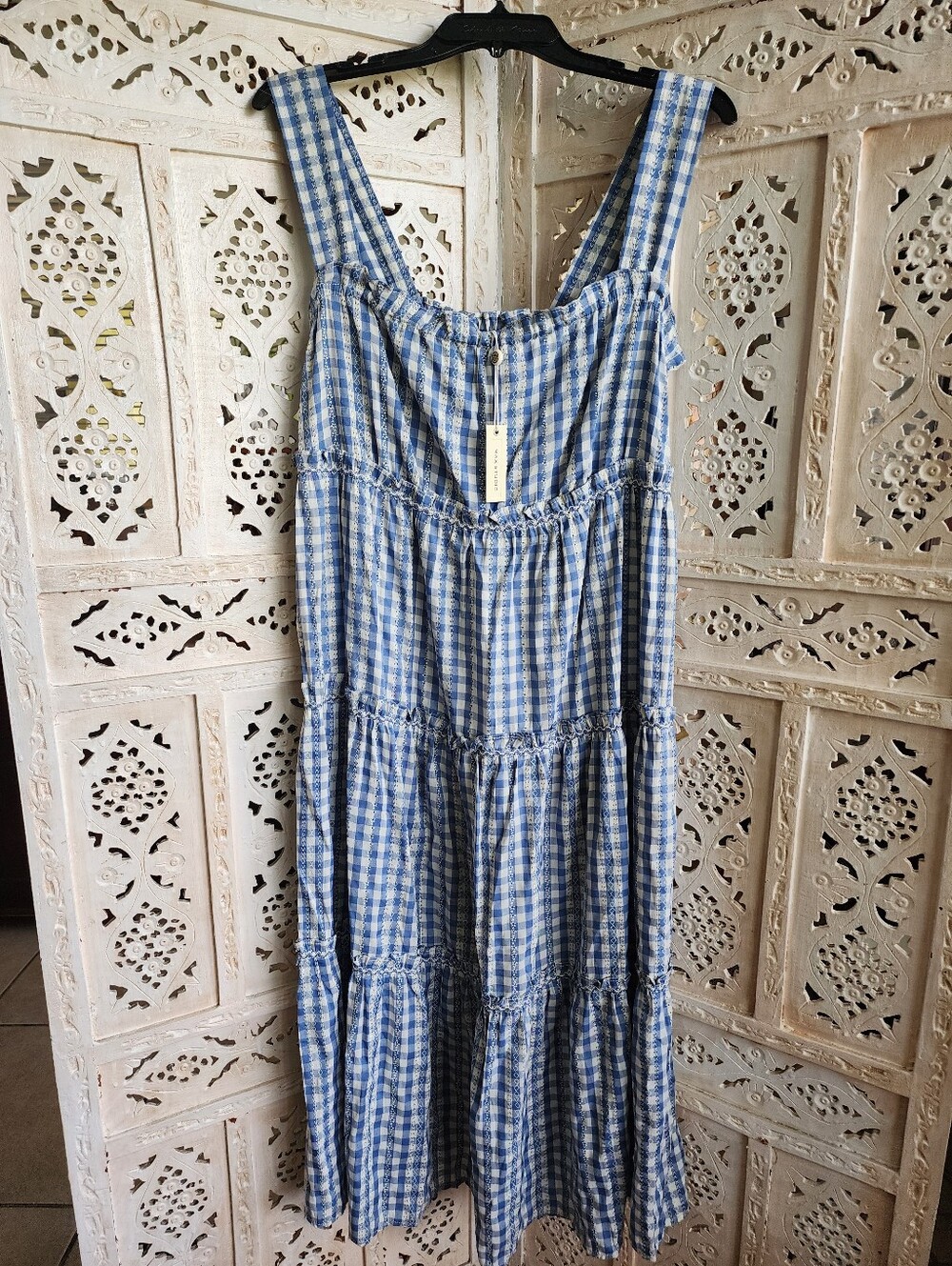 NWT Max Studio Blue White Gingham Tiered Maxi Dress- Size XL - Picture 1 of 9